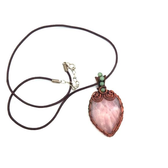 Rose Quartz Gemstone Copper Wire Wrapped Handmade Jewelry Pendant - Picture 1 of 3